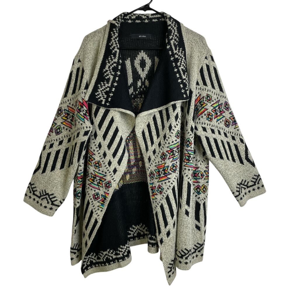 Ali Miles Cardigan Sweater XL Womens Aztec Rainbow Knit Southwest Waterfall Open